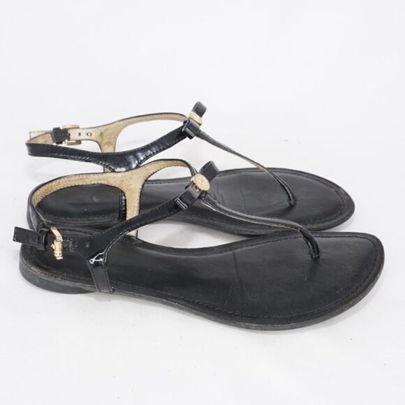 Michael Kors Black Leather T-Strap Thong Sandals, Size 6 - Picture 5 of 8